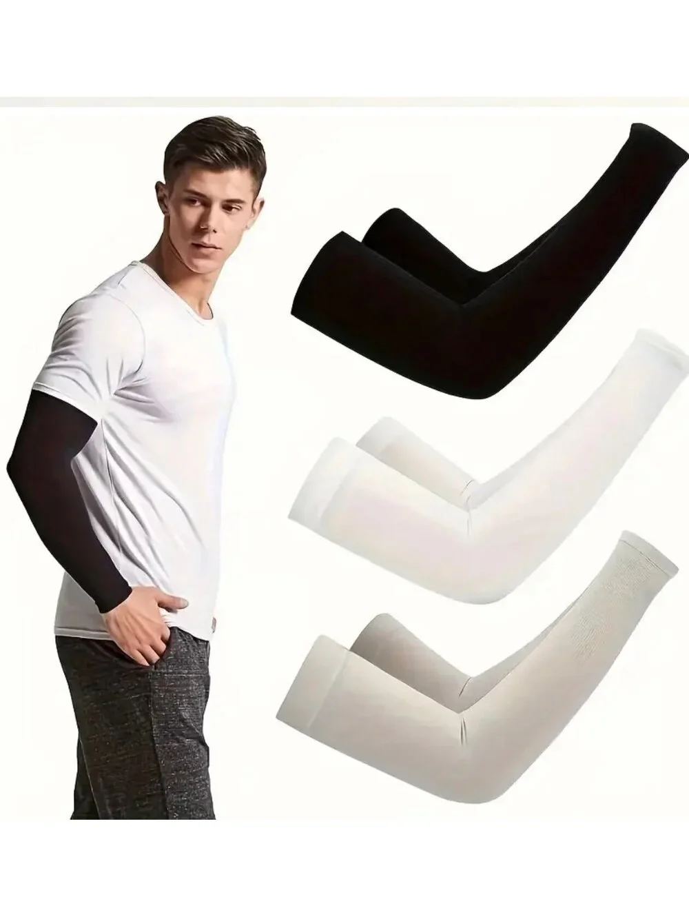 New - 1 Pair of UV Protection Arm Sleeves with Anti-Slip Grip - Black